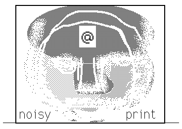 Этикетка Нойзипринт: стилизованное изображение лица, внизу надпись: noisy print
